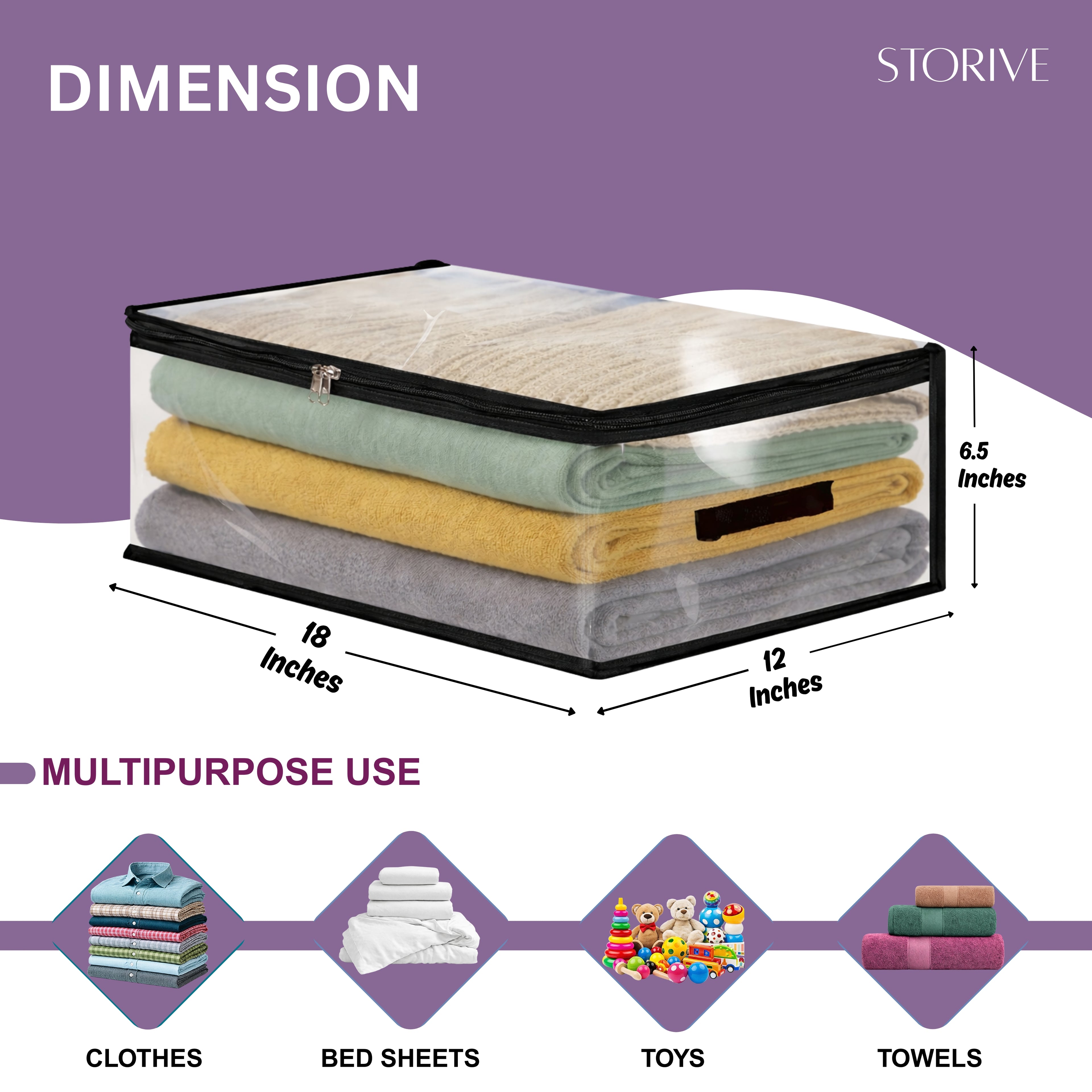 Transparent Plastic Clothes Storage Bags | Clothes Organiser for Wardrobe | Saree Covers with zip |Saree Organizer for Wardrobe | Saree Bags Storage | Saree Covers for Storage ( 18 x 12 x 6.5 Inches)