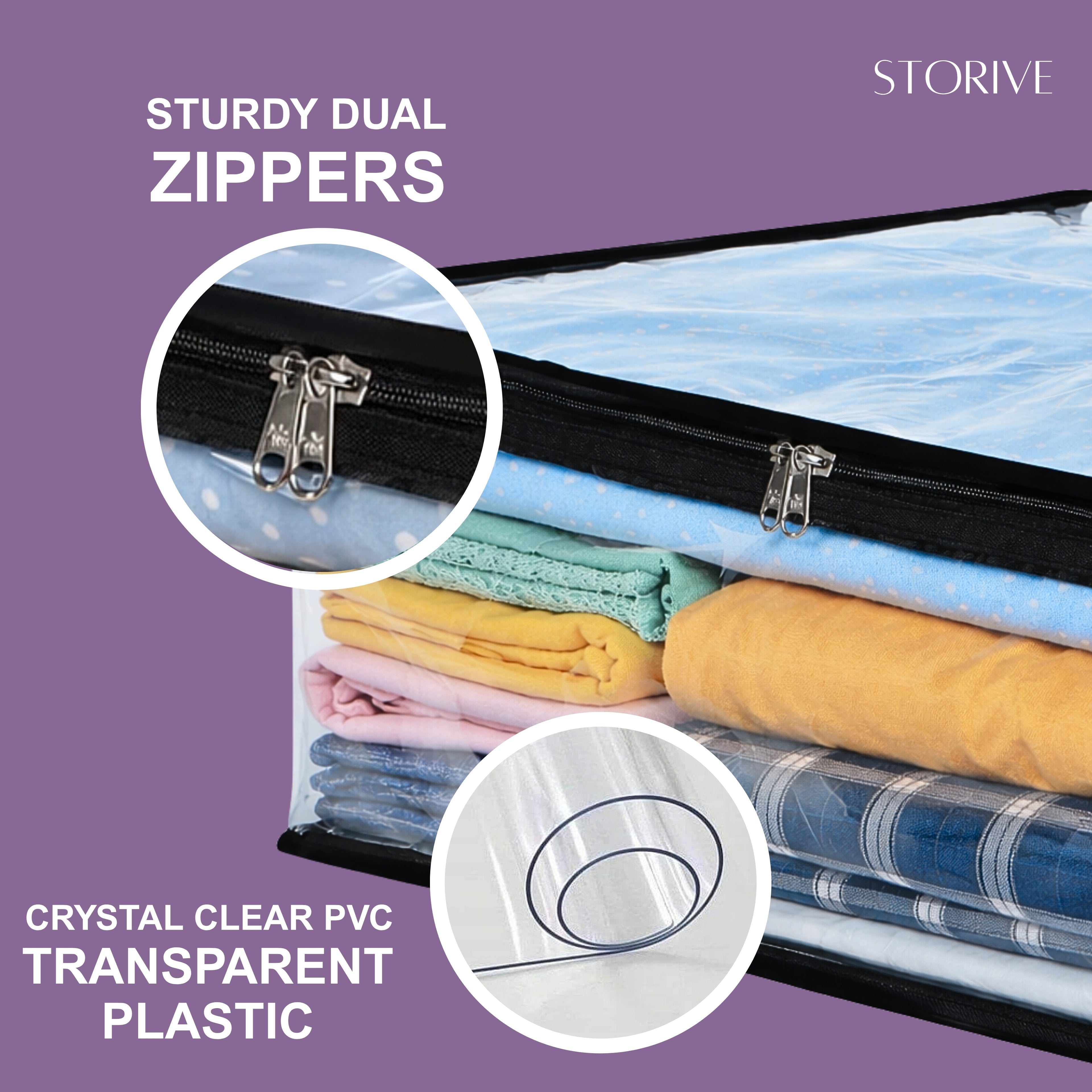 Transparent Plastic Clothes Storage Bags | Clothes Organiser for Wardrobe | Saree Covers with zip |Saree Organizer for Wardrobe | Saree Bags Storage | Saree Covers for Storage ( 18 x 12 x 6.5 Inches)