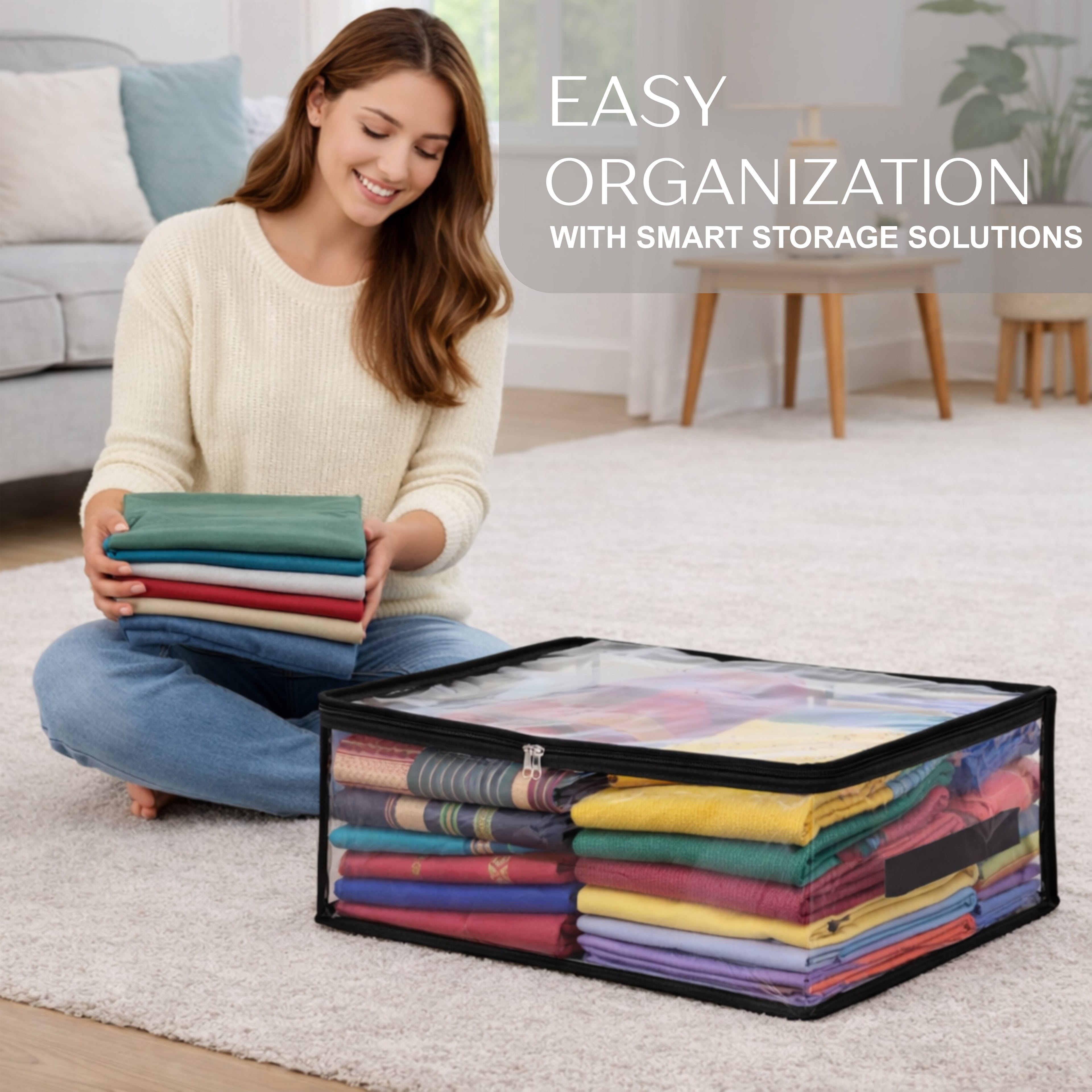 Transparent Plastic Clothes Storage Bags | Clothes Organiser for Wardrobe | Saree Covers with zip |Saree Organizer for Wardrobe | Saree Bags Storage | Saree Covers for Storage ( 18 x 12 x 6.5 Inches)