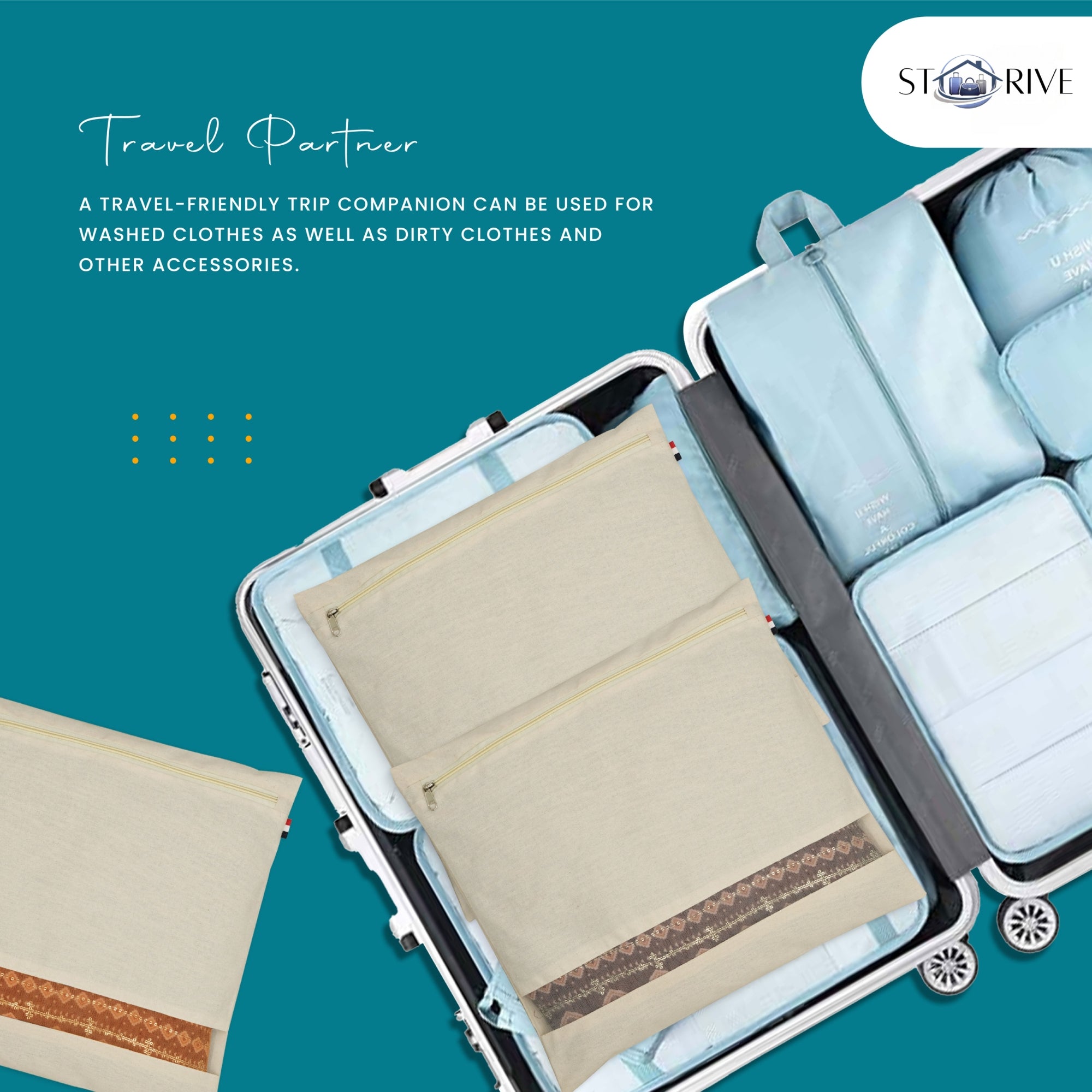 Cotton Saree Bags With Zipper For Storage | Large Size Single (16 X 14 Inches), Ideal For Clothes And Wardrobe Organization With Transparent Mesh Window, Off White