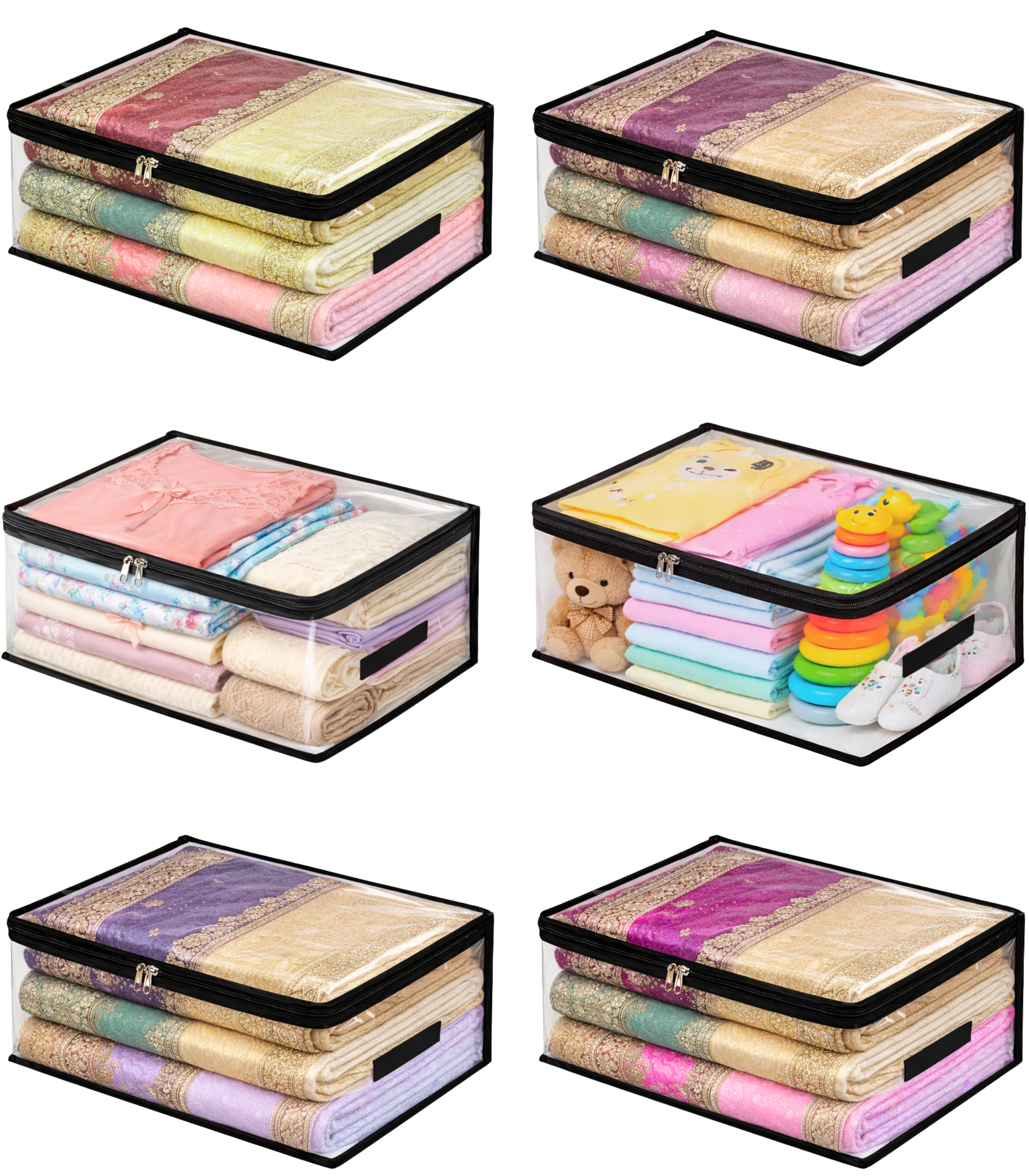Transparent Plastic Clothes Storage Bags | Clothes Organiser for Wardrobe | Saree Covers with zip |Saree Organizer for Wardrobe | Saree Bags Storage | Saree Covers for Storage ( 18 x 12 x 6.5 Inches)