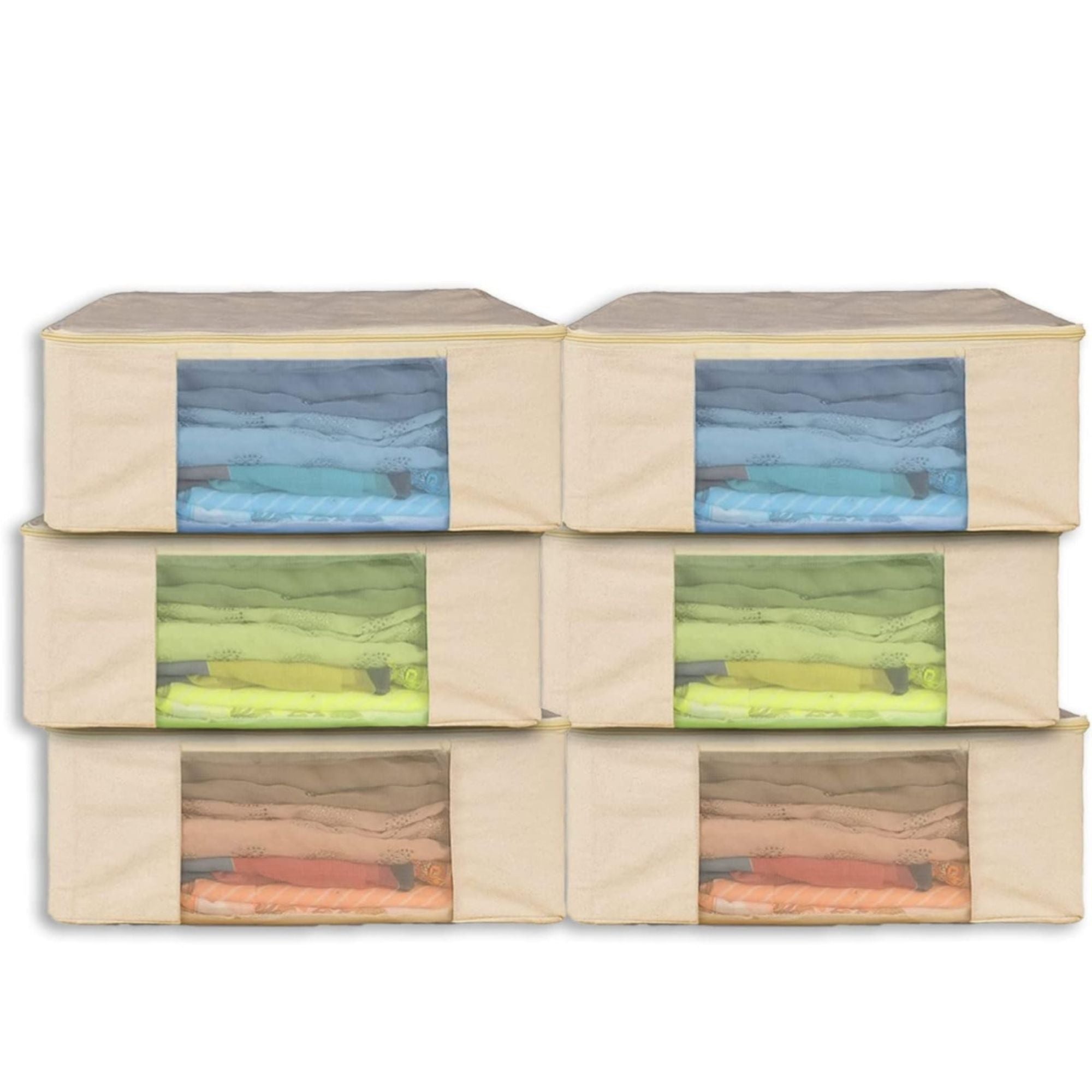 Cotton Canvas Clothes Storage Bags/Saree Covers with Zip for Storage Specially Design for Woman Dresses, Sarees, Lehengas for Wardrobe Organizer (17 x 14 x 7 Inch)