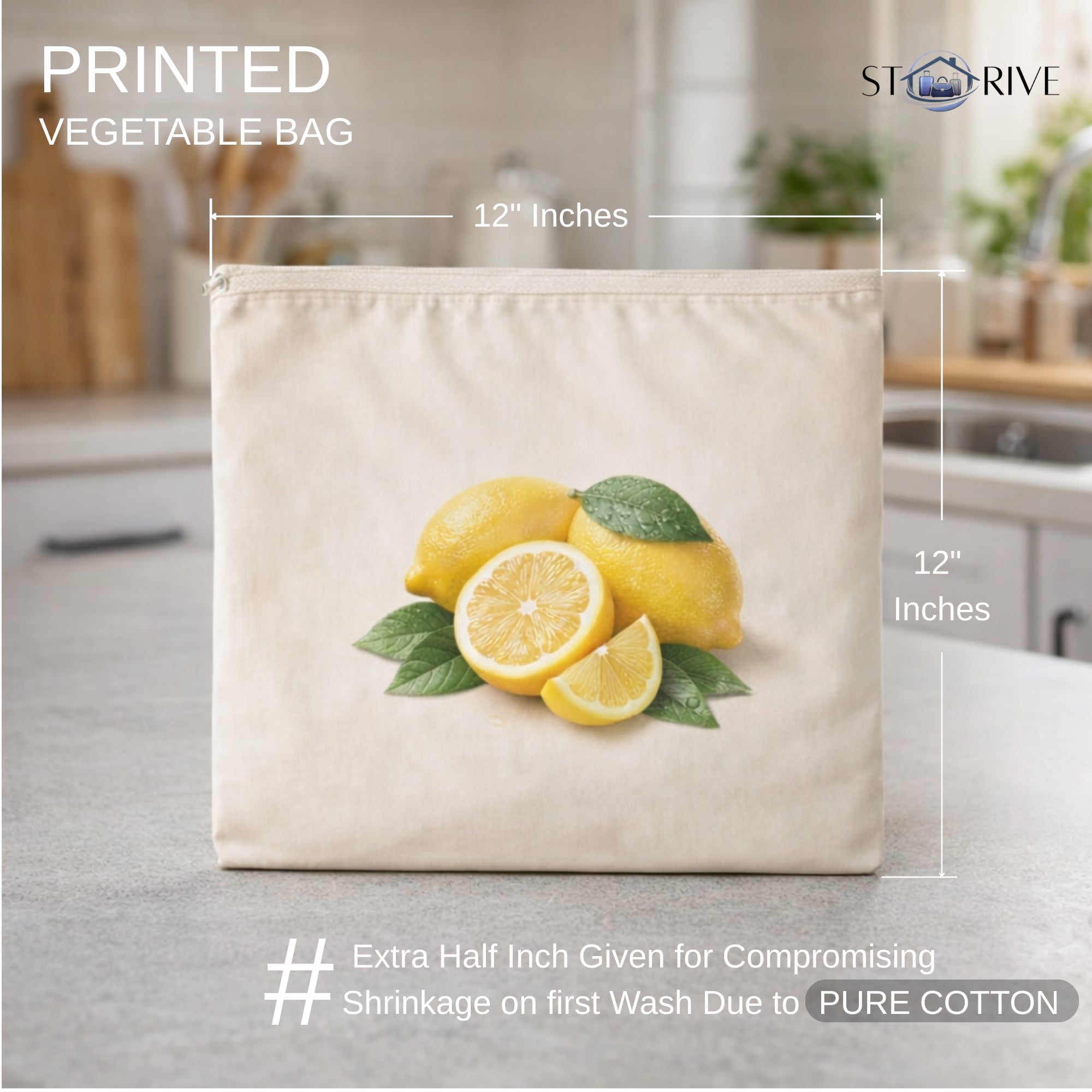 Pack of 10 Cotton Reusable Vegetable Bags for Fridge (12 x 12 Inches) | Eco-Friendly Storage Bags | Washable Breathable Cloth Bags for Vegetables | Plastic-Free Kitchen Organizer